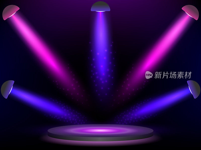 Stage with colorful lights. Background. Podium, road, pedestal or platform illuminated by spotlights. Vector. EPS10